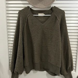 Green V-Neck textured Sweater